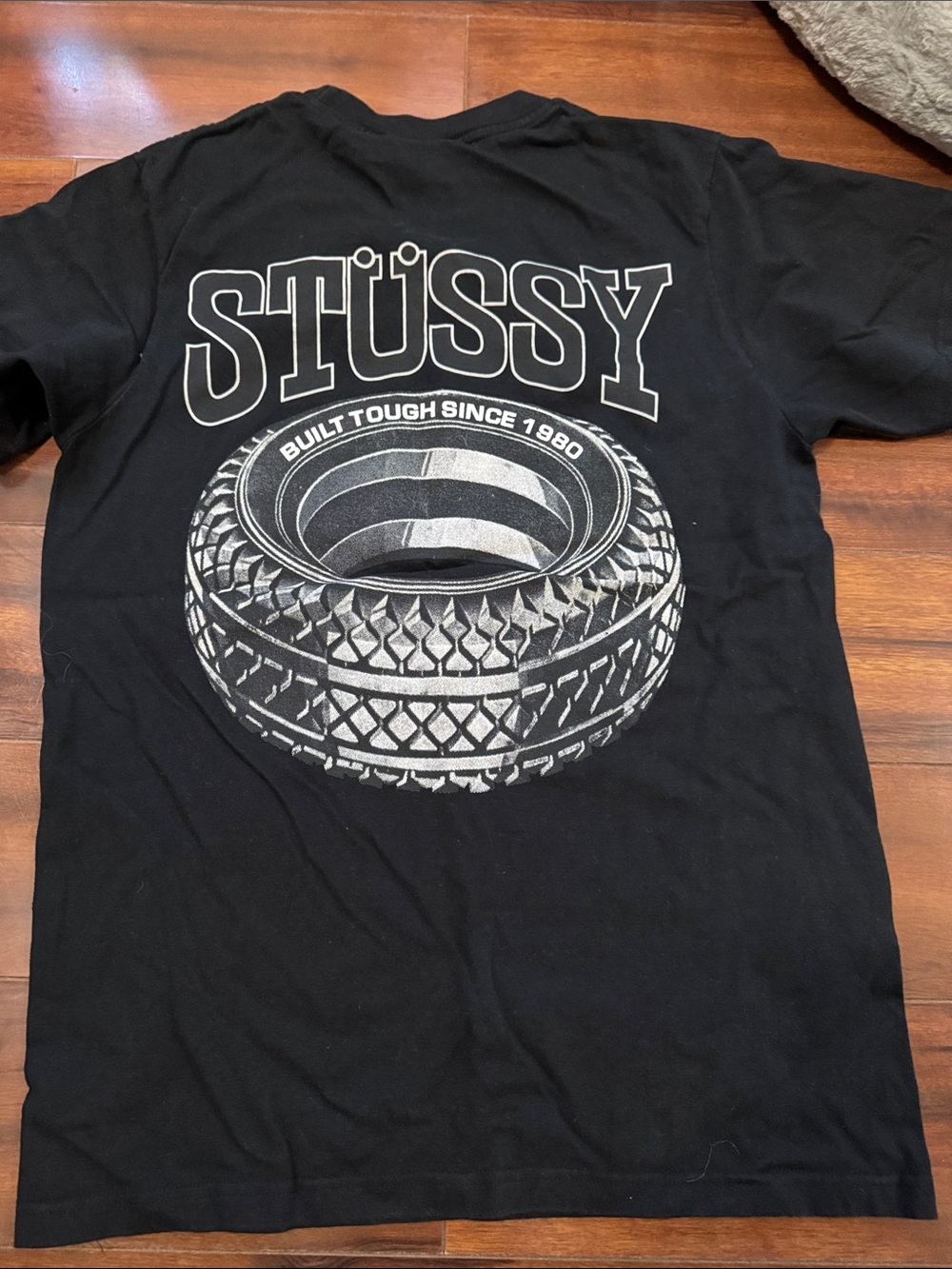 Stussy Black Tee with White Outline Logo
